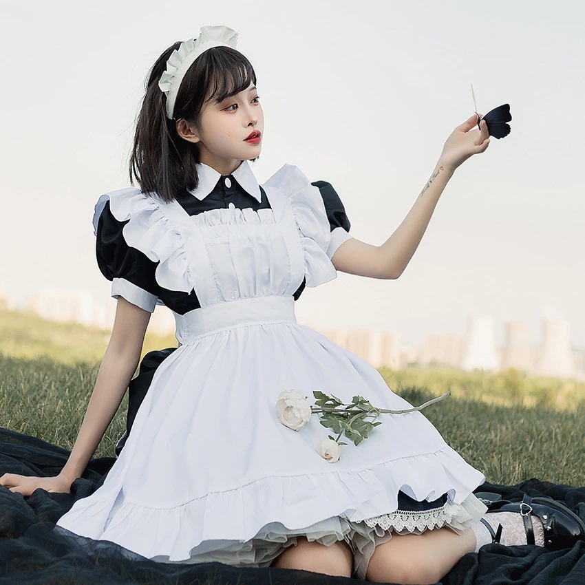 メイド服コスプレレストランカフェ作业服ロングスカート白黒メイド服パーティーパーティー