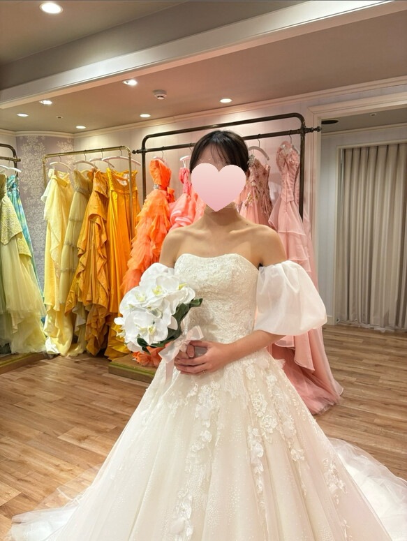 実例写真！パフスリーブ オフホワイト ソフトチュール ストレッチ 色直し ウェディング 前撮り 8,133円