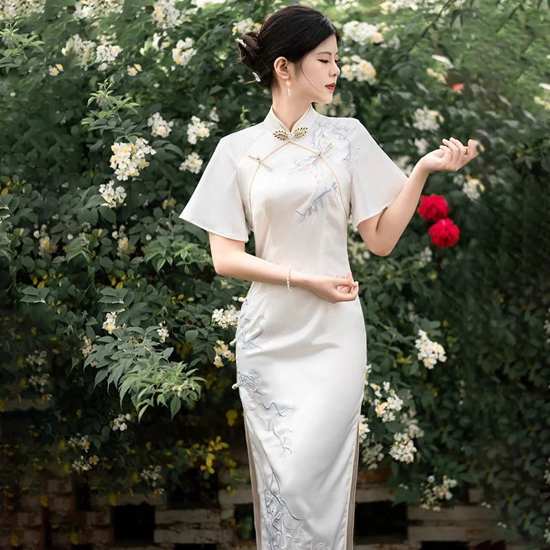 新中式 チャイナドレス 中華風 パーティー レトロドレス 成人式 演奏会 フォーマル チャイナワンピース 【酔清風.上品】 スリット 刺繍