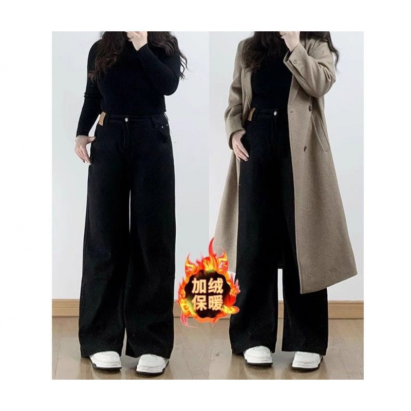 130-300 ポンド洋ナシ型体型脂肪 mm 黒大きいサイズのジーンズ女性痩身ハイウエストフロアレングスワイドレッグパンツ 2