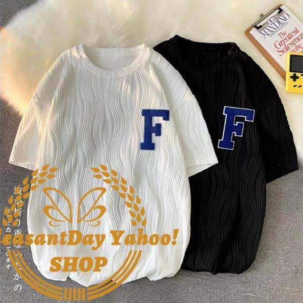 在庫処分カットソー 半袖 レディース コットン Tシャツ ロゴ 立体生地 凸凹 英字 サガラ刺繍