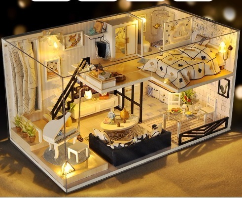 手作り小屋屋根裏をDIYして小さな家の別荘の模型おもちゃを作る 誕生日プレゼント