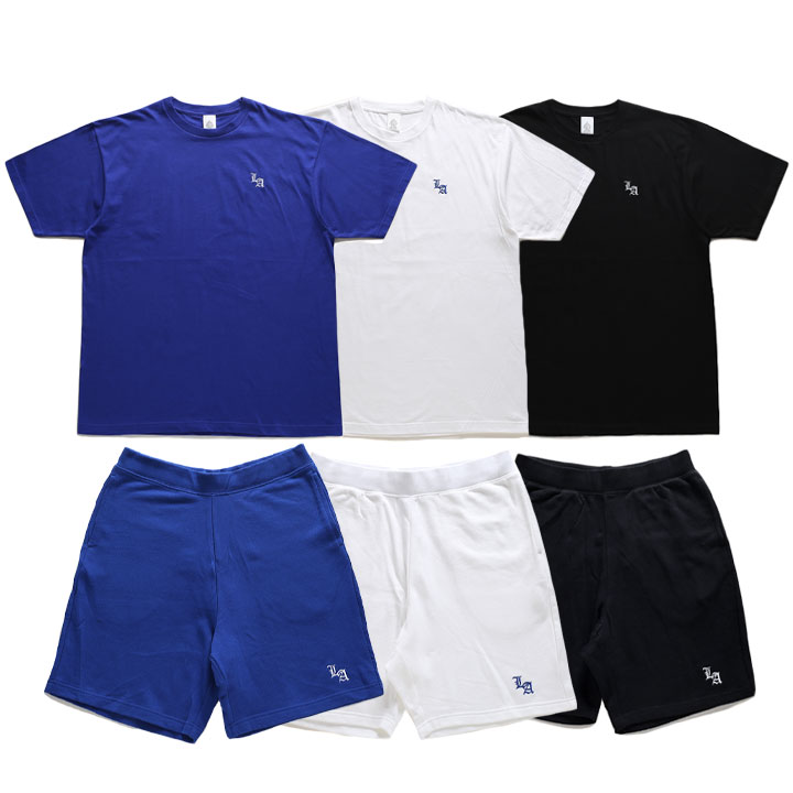 ACE FLAG 上下セット 半袖 ブランド Tシャツ ハーフパンツ 上下 メンズ 青/白/黒 大きいサイズ エースフラッグ セットアップ LA エルエー 刺繍