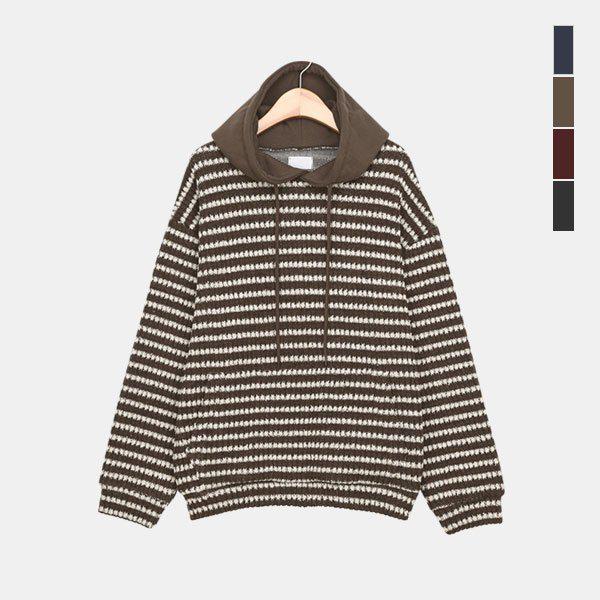 メンズカジュアルニットTシャツ ストライプフード付きTシャツ SRAT119Tシャツ
