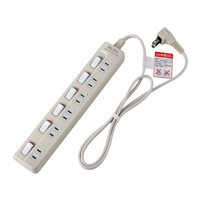 他サイト： ELPA WLS-610EB(W) ランプレススイッチタップ 1ｍ6個口 ホワイト WLS610EB(W)の商品画像