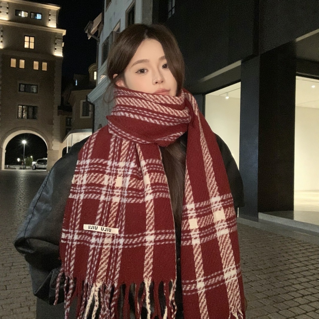10個セット 雰囲気感チェックマフラー女2026冬保温ロング学生マフラー女防寒ストール