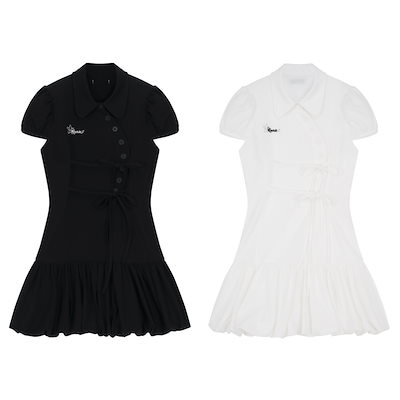 ワンピース KASHIKO Puff Preppy Mini Dress Black Qoo10] KASHIKO 【KASHIKO】 PUFF PREPP