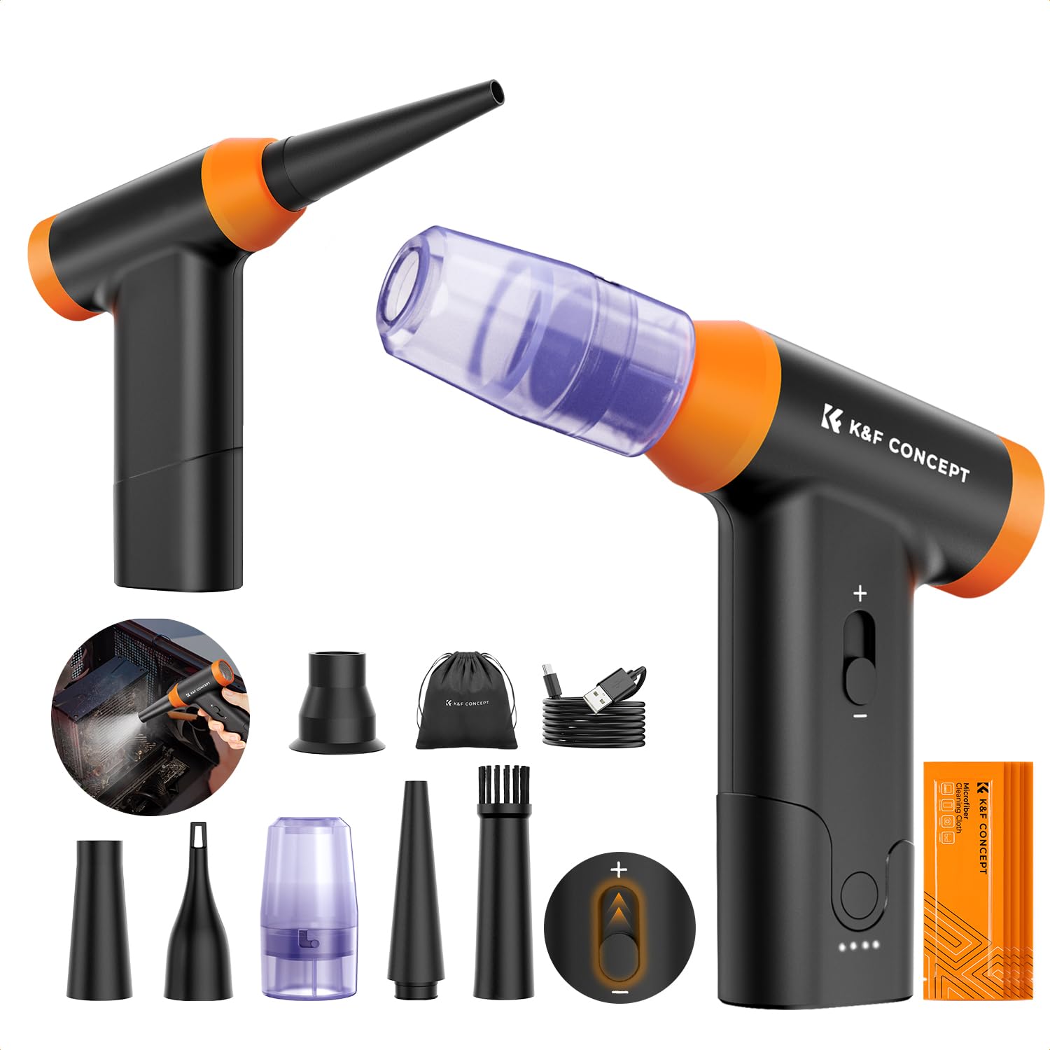 K&F CONCEPT エアダスター電動 ブロワー 150000RPM 超強力 6種類ノズル付 LEDデザイン 小型 無段階風量調整 大容量バッテリー 長時間使用 2in1動作モード USB-C充電式
