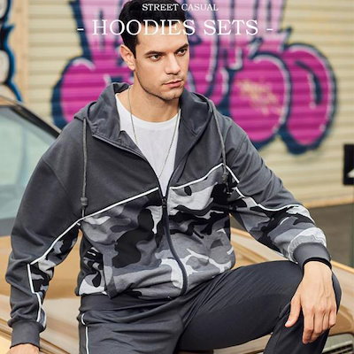 カモフラージュ柄防水ジャケットとパンツセット セットアップ メンズ