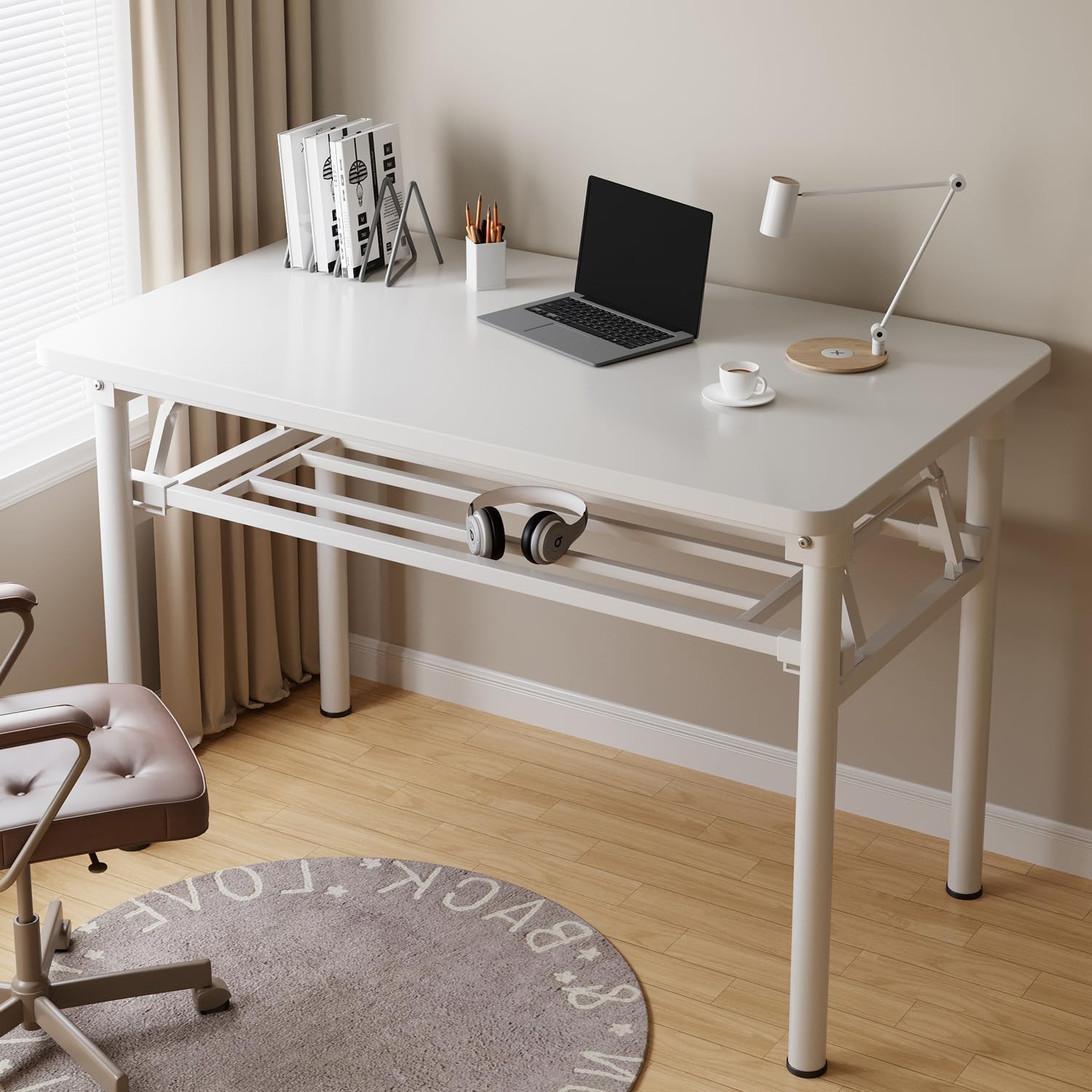 PQNLXLN 折りたたみ デスク パソコンデスク PC机 完成品 組立不要 幅80CM 幅100cm 奥行50cm シンプル ワークデスク 棚付き テーブル