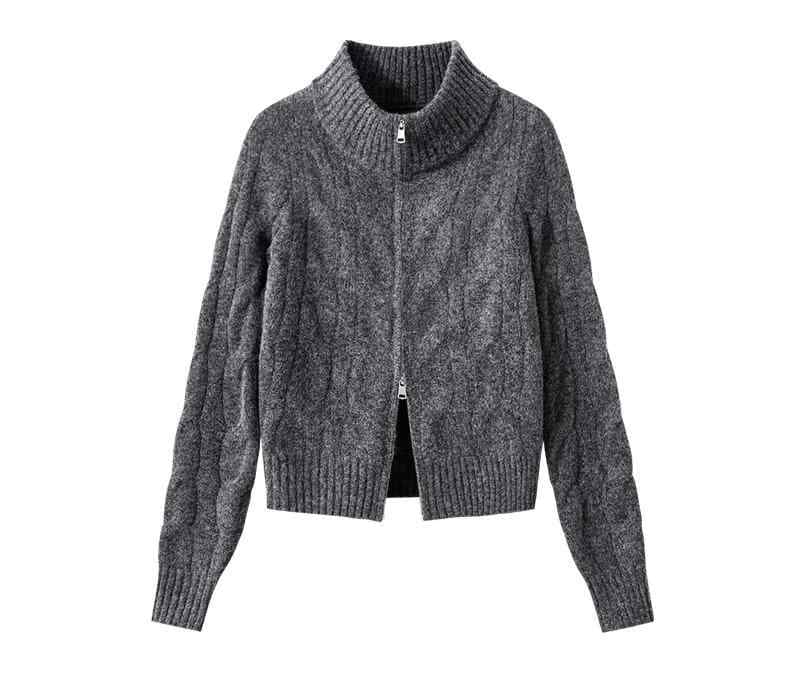 レディース トップス セーター パーカー オシャレ 韓国 スタイル カワイイ カジュアル カーディガン 長袖 ニット 秋 冬 春 インナー デザイン ルーズ ワードローブ グレー ジッパー セーター