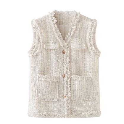 トップス ベスト 袖なし ノースリーブ Vネック 襟なし ポケット 前開き ポリエステル かわいい 大人可愛い きれいめ シンプル 大人 上品 おしゃれ お洒落 アジアン エスニック 大人女子