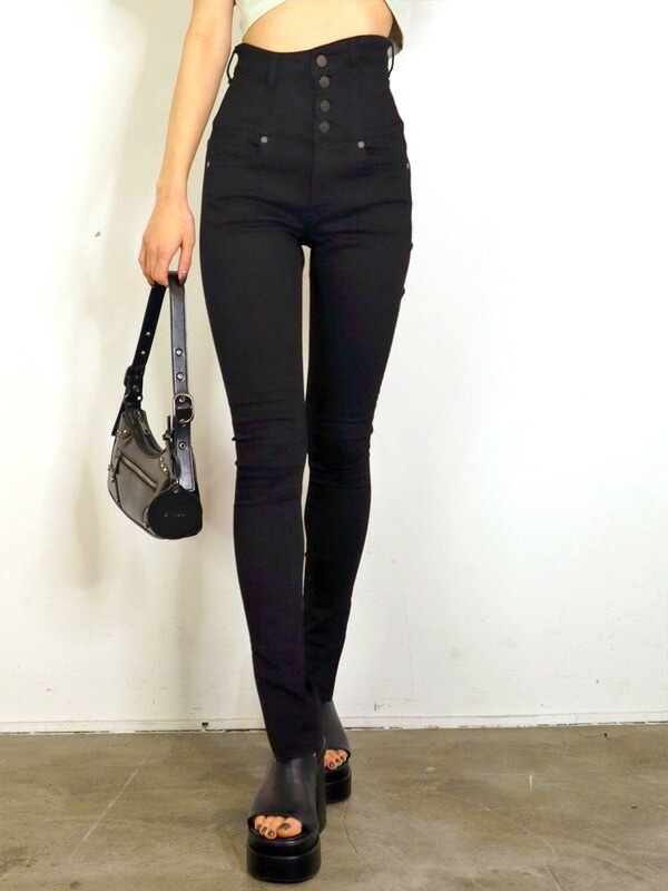 デニム ハイウエスト スリム スキニー 細い スキニーパンツ スリムパンツ ストレッチ アシンメトリーラインハイウエストパギンス 美脚 脚長 定番 042332471301