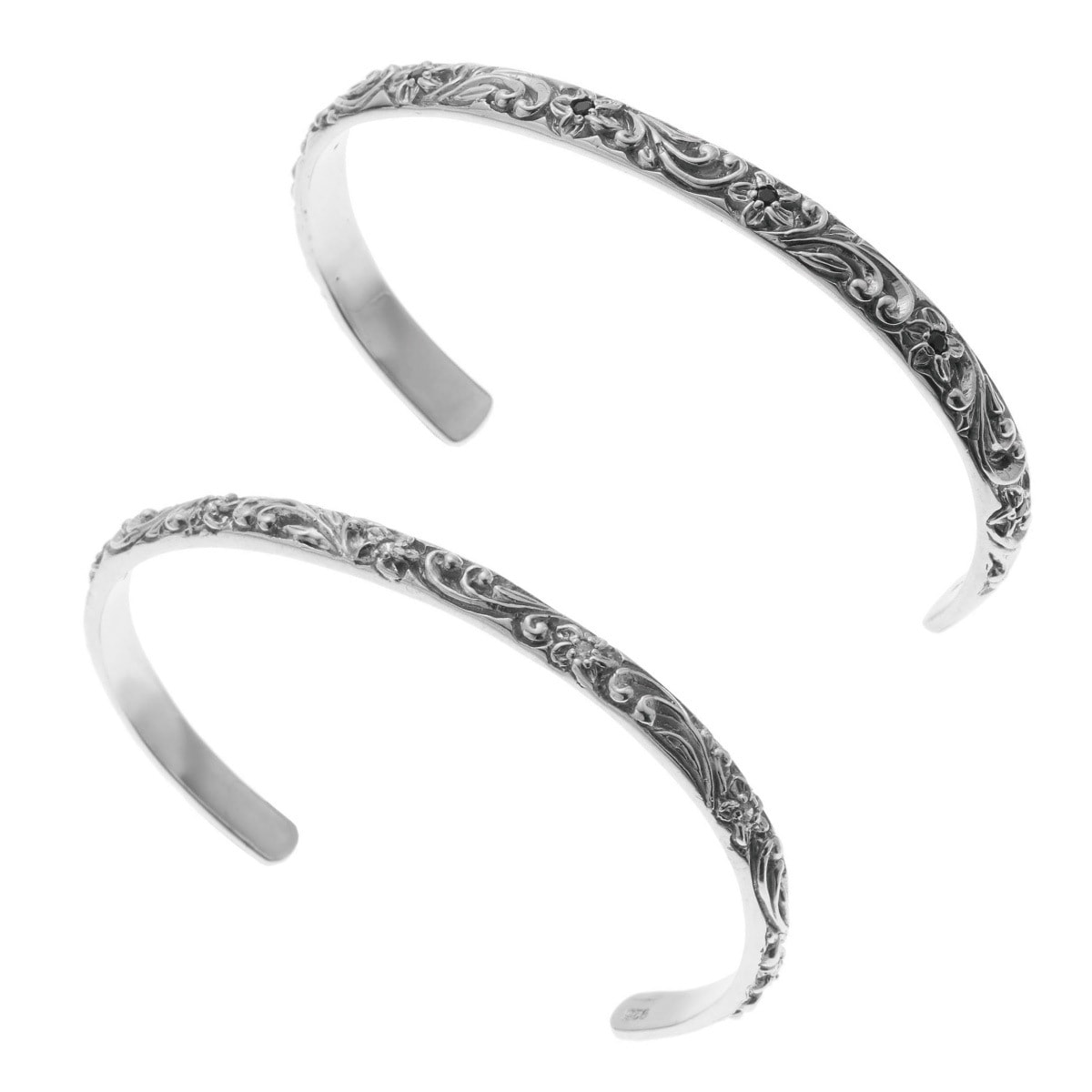 ペアバングル レディース メンズ シルバー925 キュービックジルコニア ハワイアンジュエリー 彫り