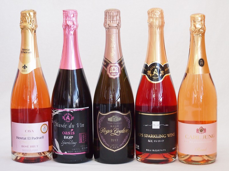 果実味豊かなロゼスパークリングワイン5本セット(塩尻コンコード スパークリングロゼやや甘口 シャンパ