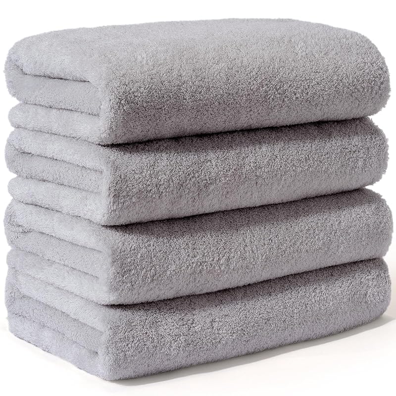 即納：AIFY 無撚糸バスタオル 4枚セット 綿100% 大判 速乾 厚手 ふわふわ 肌触り 瞬間吸水 抗菌 防臭 防ダニ ホテル仕様 長持ち プレゼント ギフト 一人暮らし 新生活応援セット 赤ちゃ