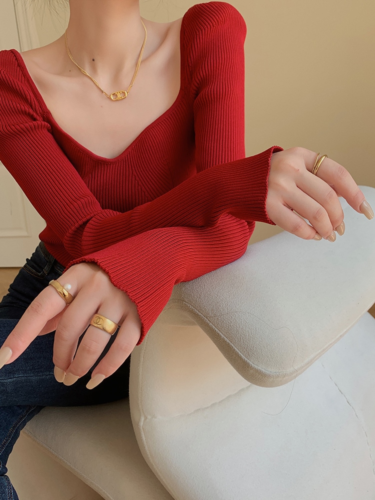レディース ファッション エレガント スクエア ネック セーター 女性 秋 冬 デザイン ホルター トップ レッド ブラック ＳＭＬ トップス かわいい 大人可愛い きれいめ シンプル カジュアル