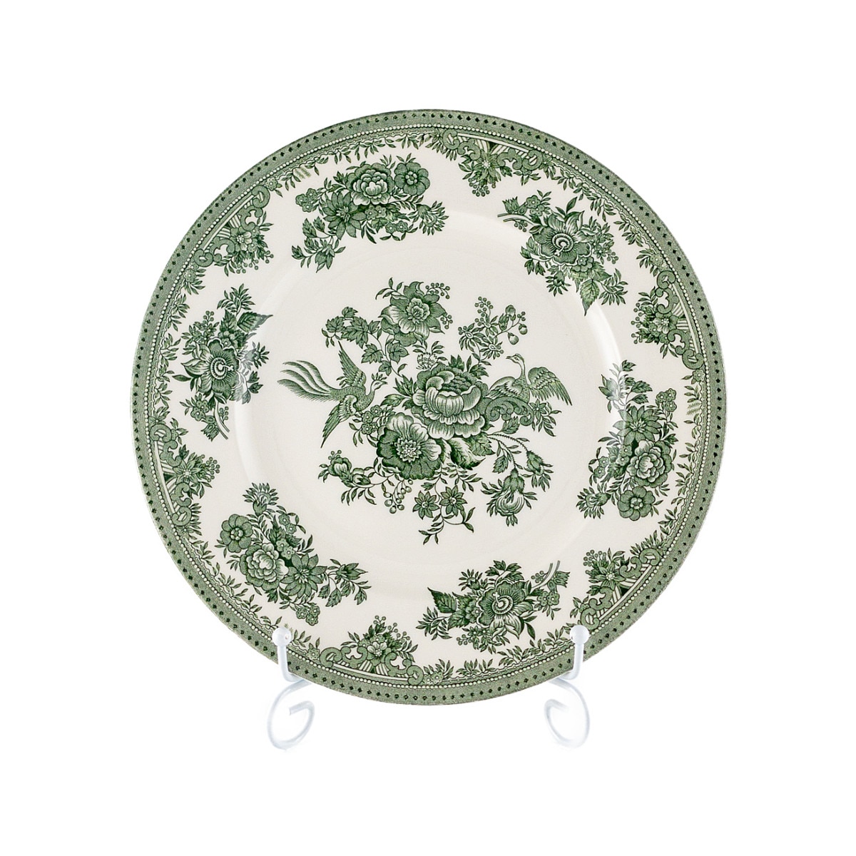 バーレイ グリーン アジアティックフェザンツ 中皿 リム 22cm 緑 大 デザートプレート ケーキ 食器