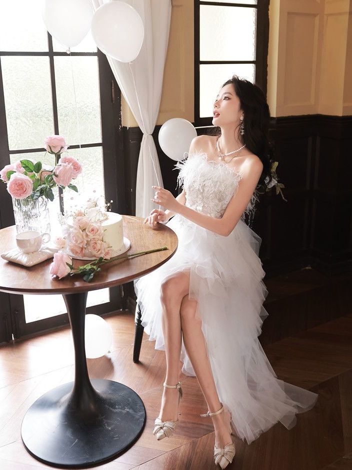 2025新しい高感度ドレス ウェディングドレス 結婚式ドレス セレブライトラグジュアリーバースデープリンセスドレス パーティードレス 【 】白いロングイブニングドレススカート 3日で出荷