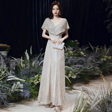 品質保証オフショルダー 二の腕カバー ドレス イブニングドレス プリンセススリーブ フォーマル 半袖 結婚式 シンプル マキシ丈 ケープ風 華やか ドレス ロング丈 演奏会 Vネック ノースリーブ 大