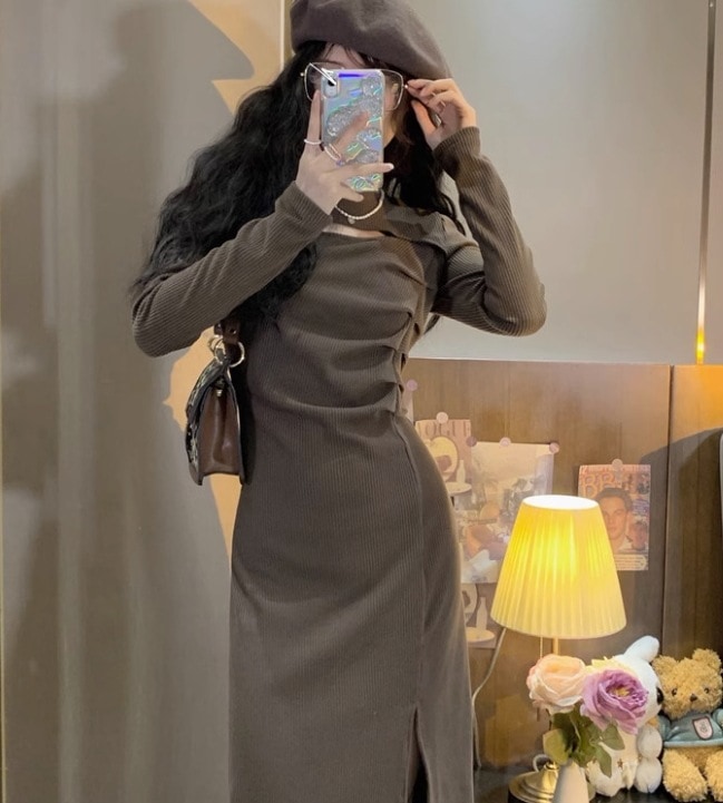 ワンピース デート モテアイテム ミモレ丈 長袖 可愛い きれいめ 上品 おしゃれ かっこいい 可愛い ラブリー キュート ガーリー クール モード系 セクシー エレガント 存在感 フォーマル