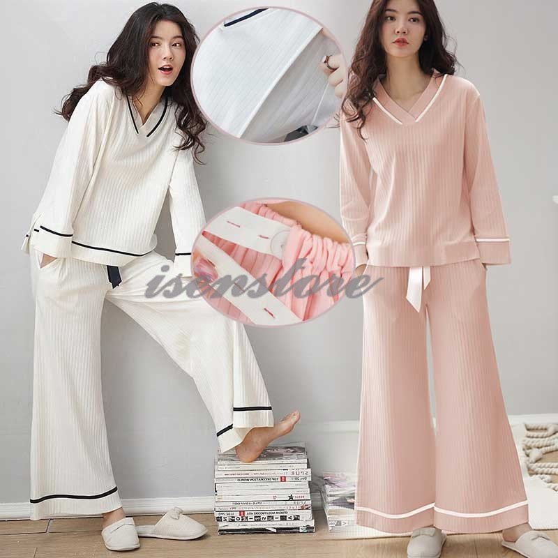 1つ買うと1つ無料授乳口付 マタニティ パジャマ シンプル 長袖 上下セット 無地 Ｖネック ウェア 授乳服