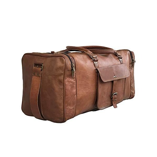 24 Inch Genuine Leather Duffel Travel Overnight Weekend Leather Bag Sports Gym Duffel for Men (2
