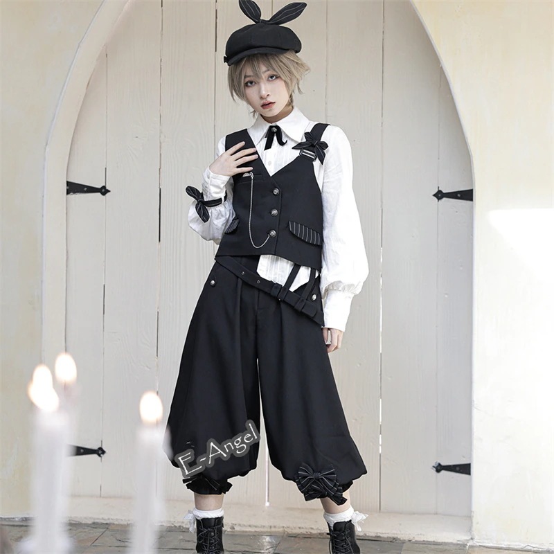 ロリータファッション 少年装 セットアップ 復古 王子系 皇子系 コスプレ シャツ ベスト パンツ レトロ おしゃれ ゴスロリ 控えめロリータ オールインワン ユニセックス dark 病み可愛い 執事