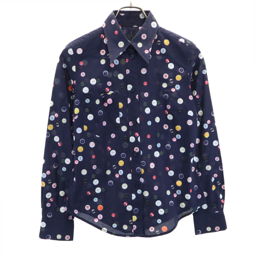 ブラック 総柄 長袖 シャツ 40 ネイビー系 BLACK レディース