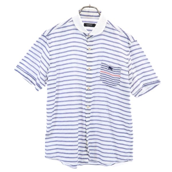 バーバリーブラックレーベル 三陽商会 リネンブレンド ボーダー 半袖 シャツ 2 ブルー×ホワイト BURBERRY BLACK LABEL メンズ 6,320円