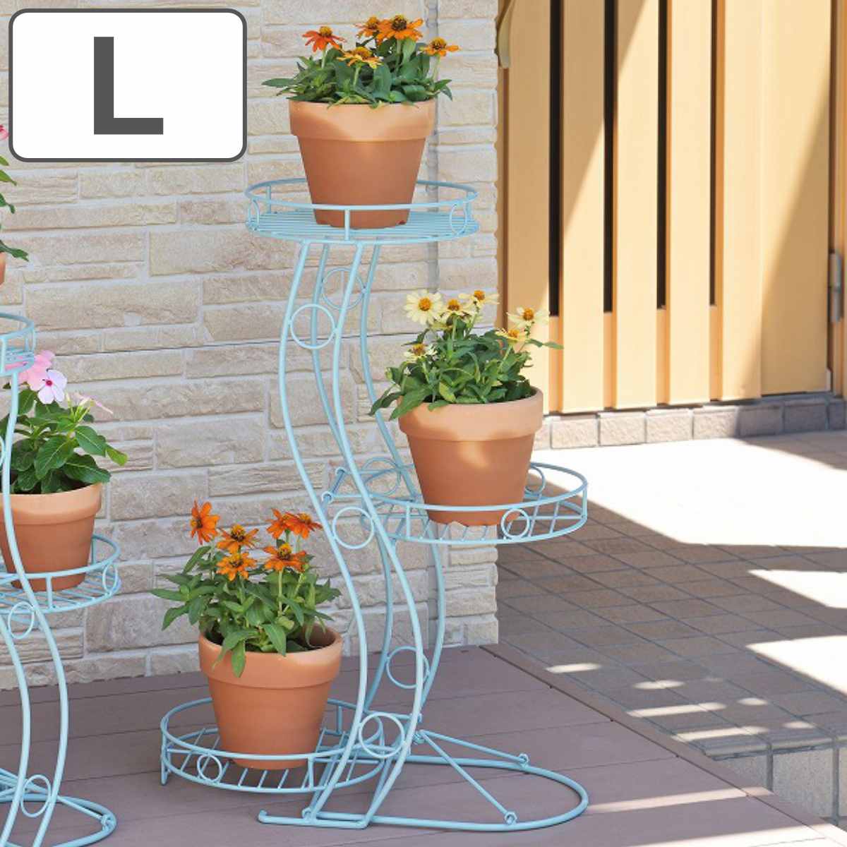 フラワースタンド 心春 S型 折りたたみ フラワーラック L ブルー プランター スタンド ココハル ガーデニング用品 花台 鉢置き 園芸 鉢台 プランタースタンド 水色 5号鉢 6号鉢