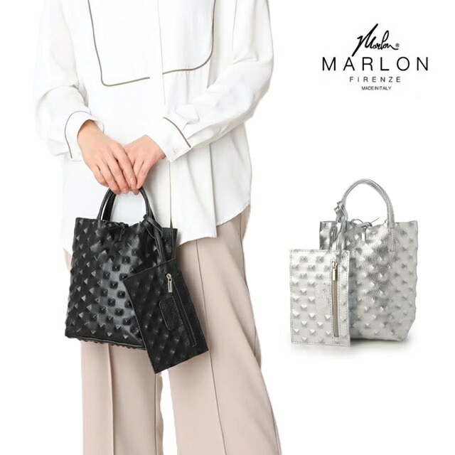 MARLON FIRENZE マーロンフィレンツェ レザー エンボスミニトートバッグ レディース イタリア製 本革 バッグ 小物 革 大容量 通勤　BS1743 BS4886