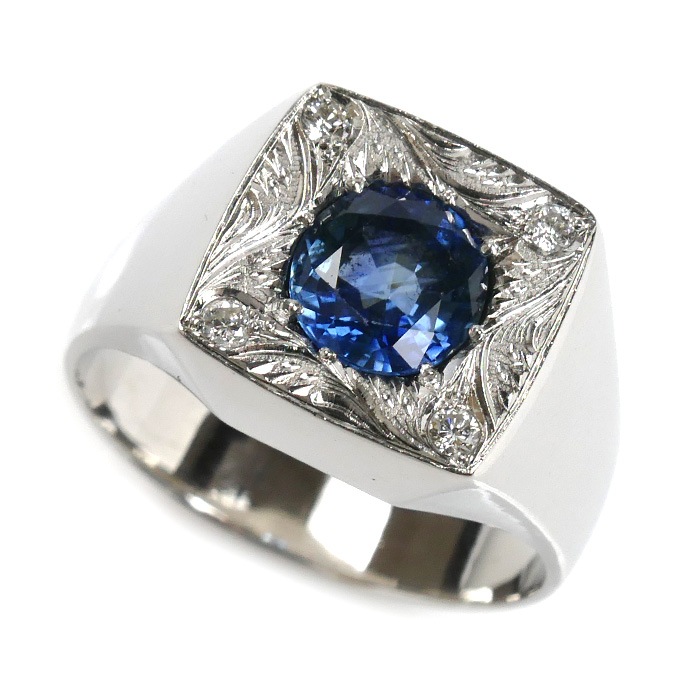 Pt900プラチナ リング・指輪 サファイア1.56ct ダイヤモンド0.09ct 19号 19.5g メンズ 中古