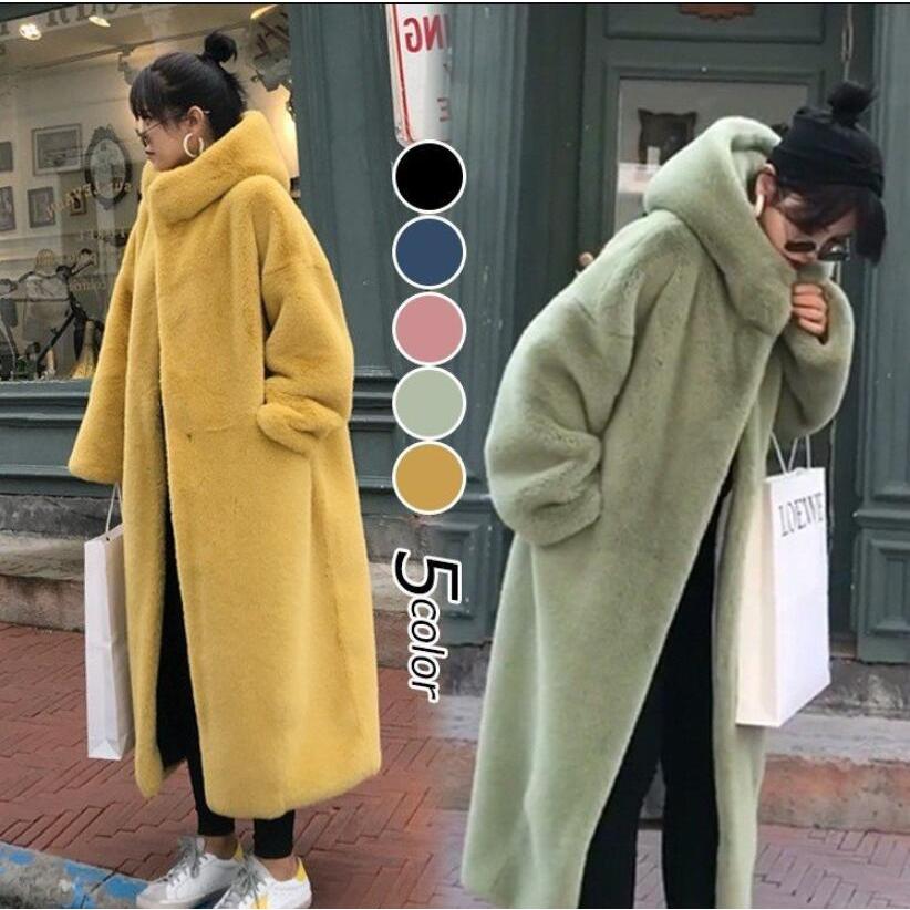 フェイクファーコート ファーコート レデイース 毛皮コート 秋冬 30代40代 モコモコ 可愛い 韓国風 フード付き ロング丈 きれいめ 長袖アウター カジュアル-951