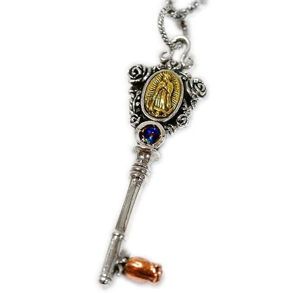 聖母マリア 鍵 キー 薔薇 ミスティックトパーズ ローズ ゴールド ペンダント ネックレス