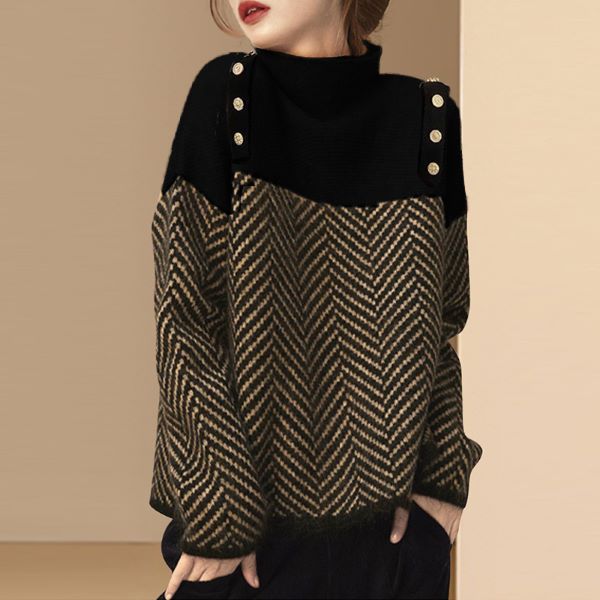 【上品さたっぷり】 ファッション 混色 プルオーバー ハイネック ニットセーター レディース