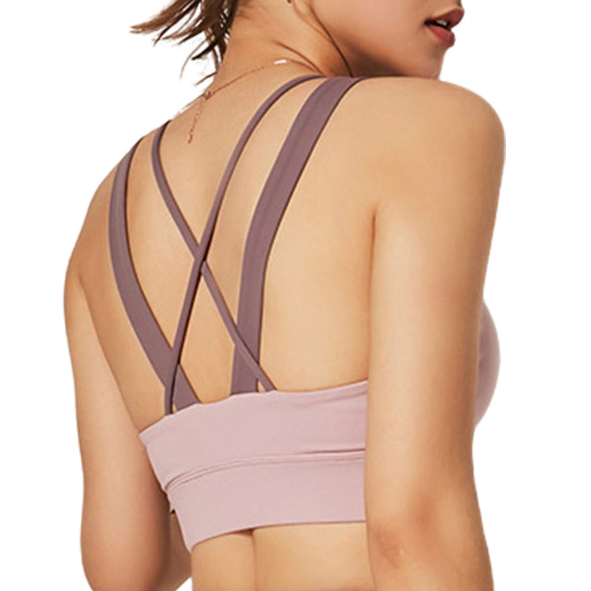 [VeroMan] スポーツブラ カップ付き ヨガトップス タンクトップ クロスストラップ ppi-sportsbra2 ピンク, S