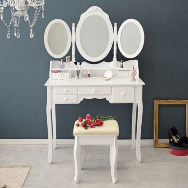 ドレッサー スツール付き 化粧台 三面鏡 姫系 猫脚 デスク コンソール 鏡 ミラー