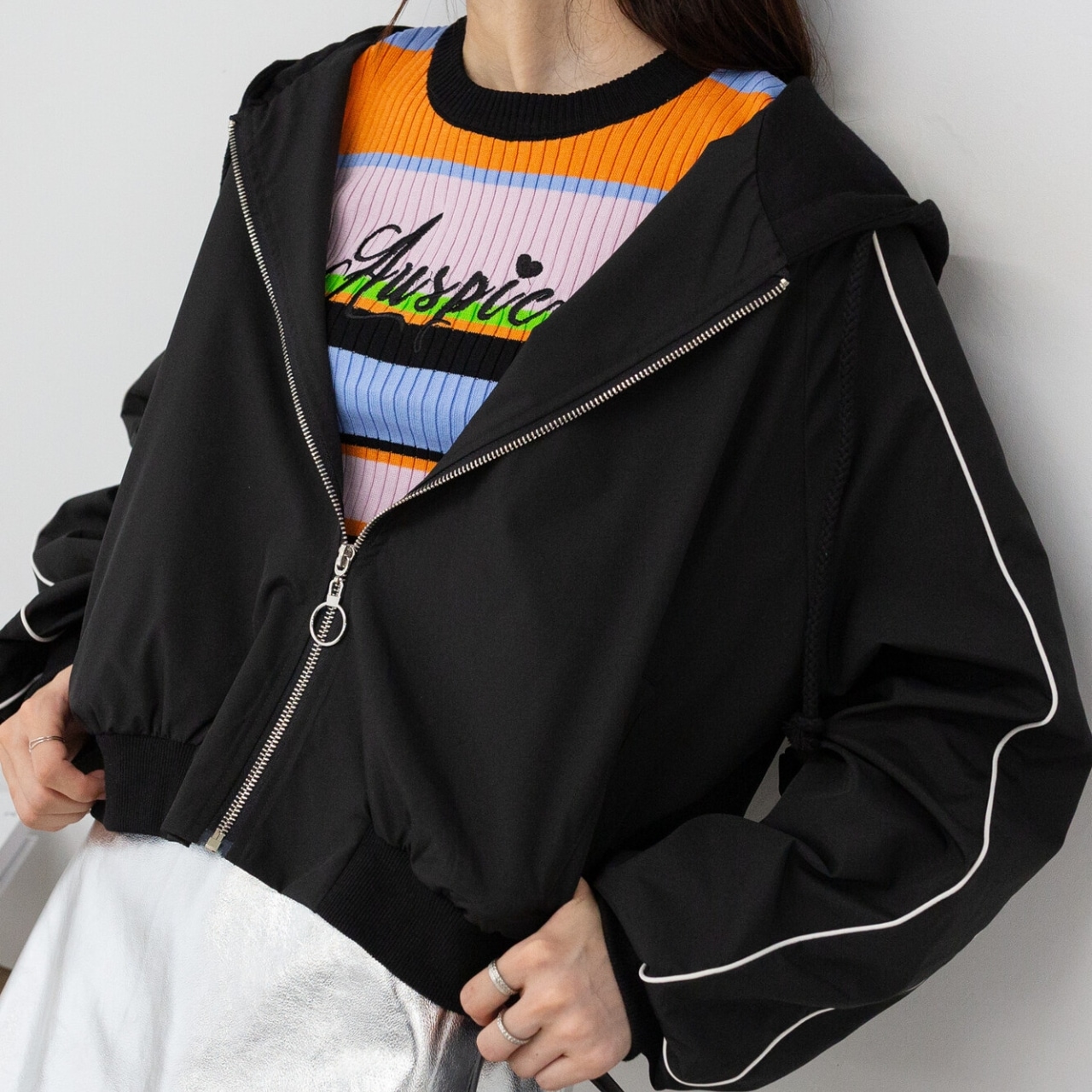 [PUMPKIN PORT]MA1 ショート丈ブルゾン アウター フード付き ジップアップ カジュアル ギャザー 黒 ベージュ グレー 5,320円