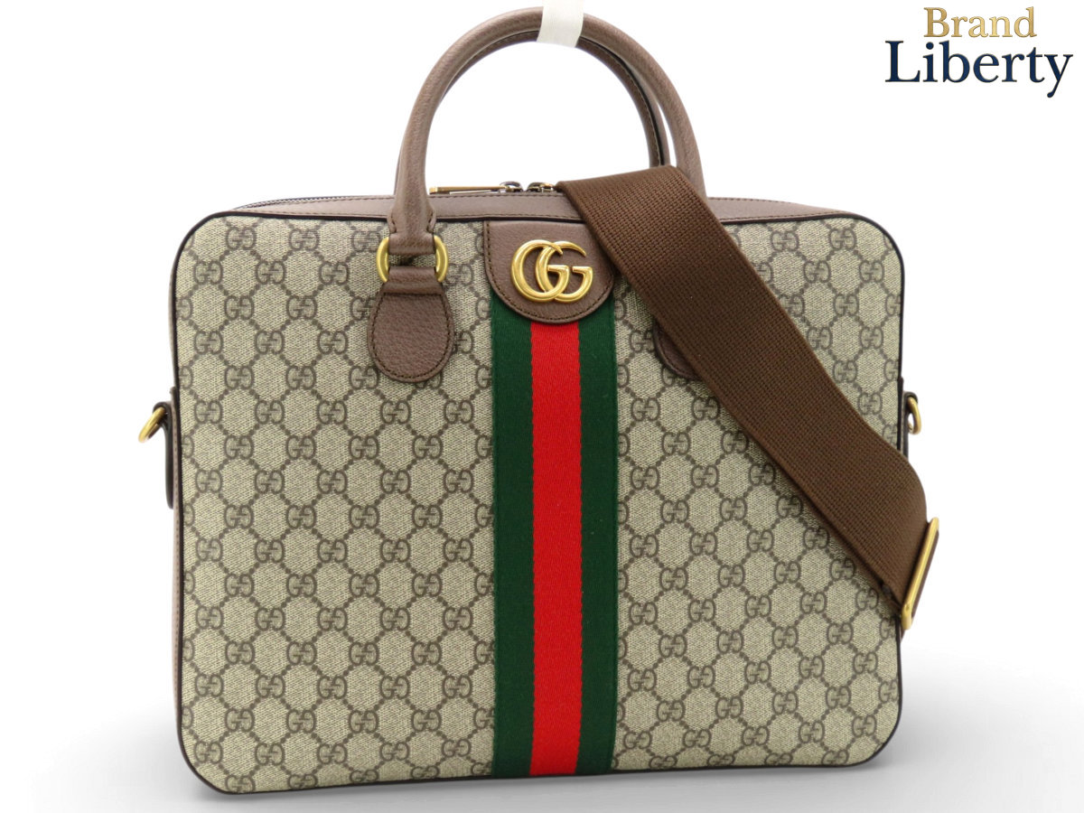超美品グッチGUCCIオフィディアGGスプリームビジネスバッグ2WAYブリーフケース書類かばんシェリーカラーベージュダークブラウンPVCレザー574793