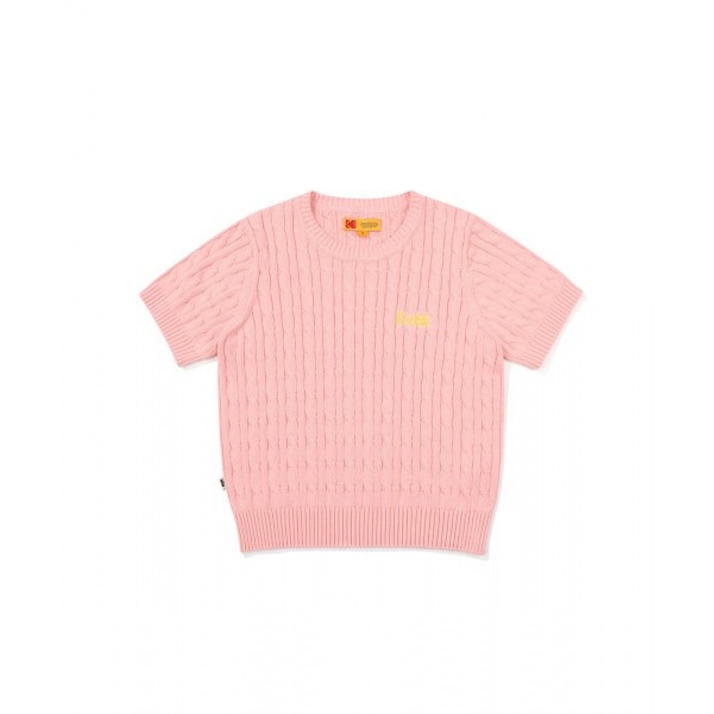 コダックカラーアイケーブル半袖ニットレディースピンク