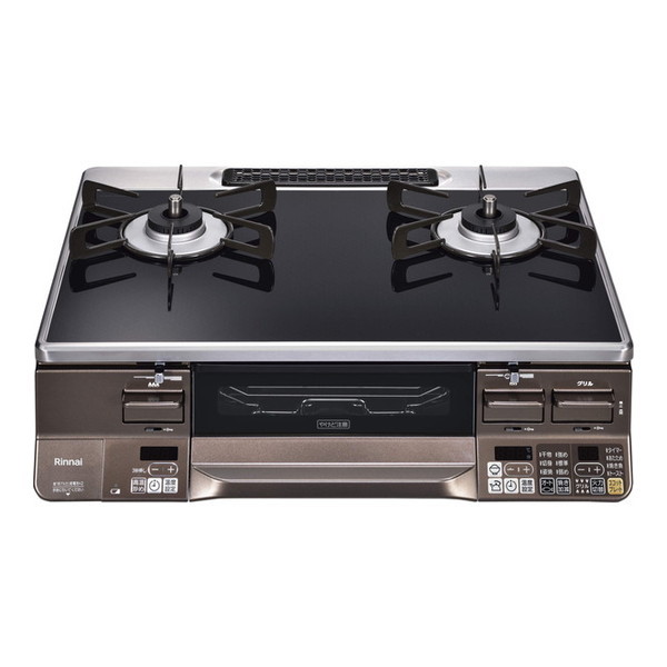 ガスコンロ プロパンガス 2口 左強火力 59cm ココットプレート付属 RTS65AWG36R2GA-DBL-LP クリアブラック/ダークブラウン ラクシエプライム