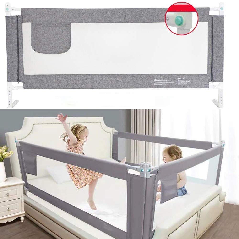 Kadahis ベッドフェンス ベットガード 無添加素材 布団ずれ 蹴り出し お子様のベッドからの 転落防止 取り付け簡単 1枚入り 子供用 出産お祝い 日本語説明書付き (190cm, グレー)