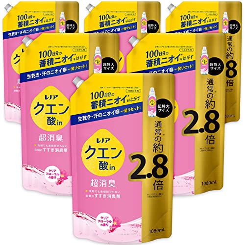 【ケース販売】クエン酸in 超消臭 すすぎ消臭剤 クリアフローラルの香り 詰め替え 1080mL 6袋セット