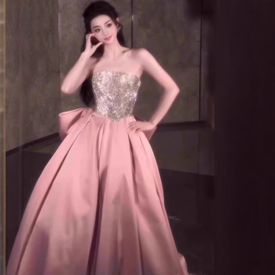 【送.料.無.料.急速発送】ピンク2025マッフルパーティースカートドレス 演奏会 ウェディング 発表会 成人式 二次会 お呼ばれ