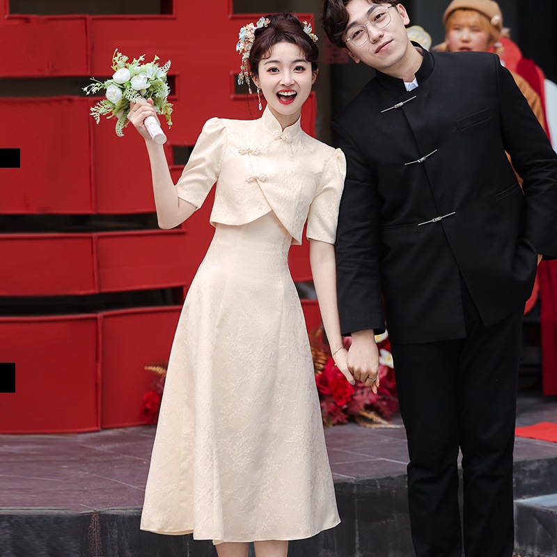 新中国風婚約イブニングドレスチャイナ秋冬新風2024証明書登録中国風ドレスツーピーススーツ女性用