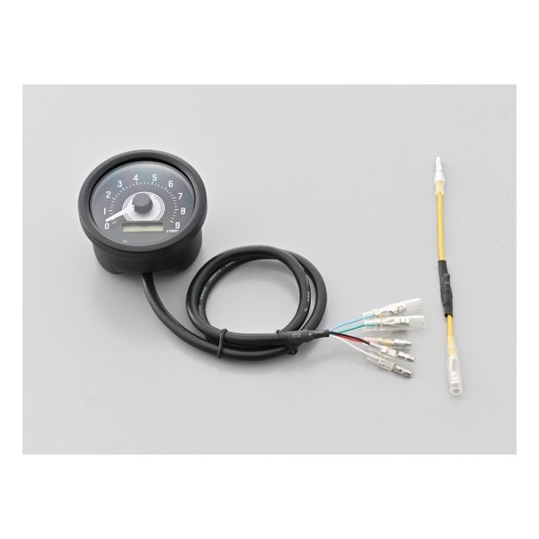 電気式 タコメーター 電圧計 ブラックボディ/ホワイトLED φ60 9000rpm表示 44203