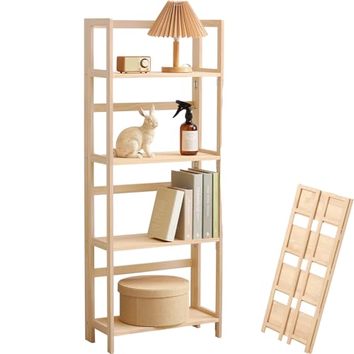 萩原 折りたたみ 棚 【 4段 】 収納 キッチン ラック 本棚 天然木 高さ 128 幅 50 奥行 24 ナチュラル MCC-6466NA