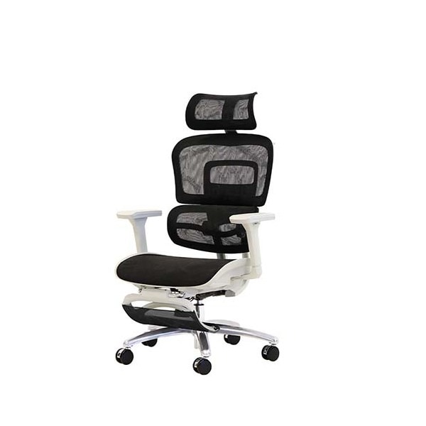 Netforce DP-1HF-W-BK ブラック ダイナミクスPro オフィスチェア (肘付き・ヘッドレスト付・ハンガー付・フットレスト付) メーカー直送