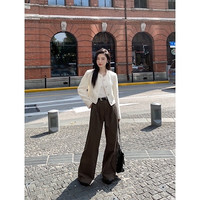 MULVAN(ムルバン)レトロなゆったりワイドパンツ秋冬のコーディネートハイウエストスラックスモップパンツ